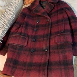 Coach woman’s maroon and black plaid coat